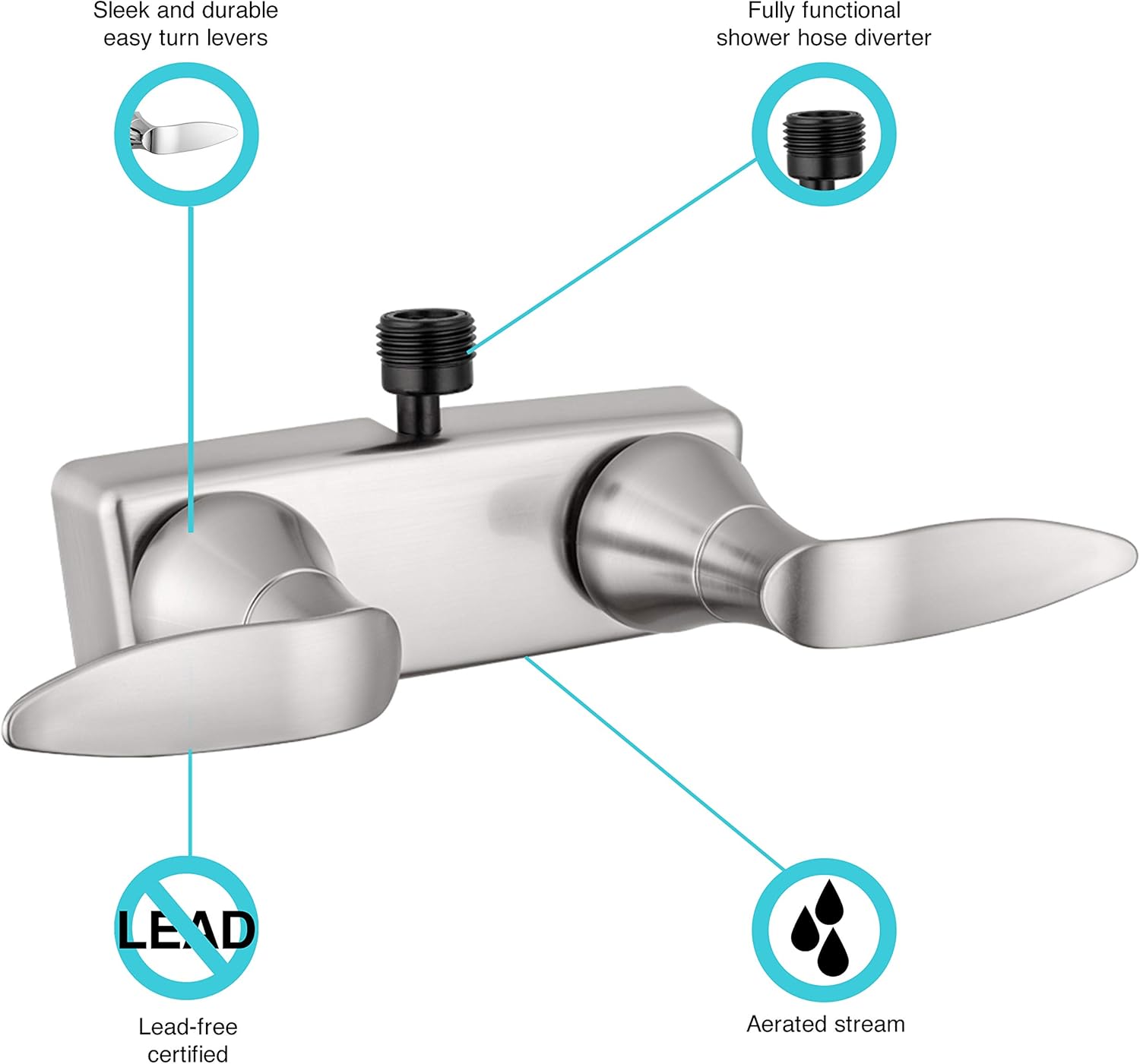 Dura Faucet DF-SA100LH-SN RV Shower Faucet Valve Diverter with Winged Levers (Satin Nickel)