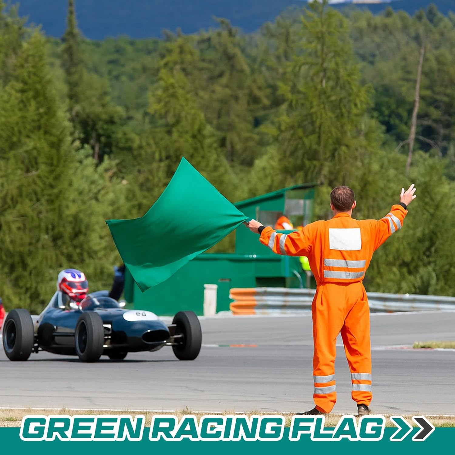 SmoothNovelty 24x30 Inch Green Racing Flag with 30" Pole — Auto Racing Sports Flags for Track Events, Athletic Competitions, Outdoor Sports, — Polyester with Reinforced Edges(Classic)