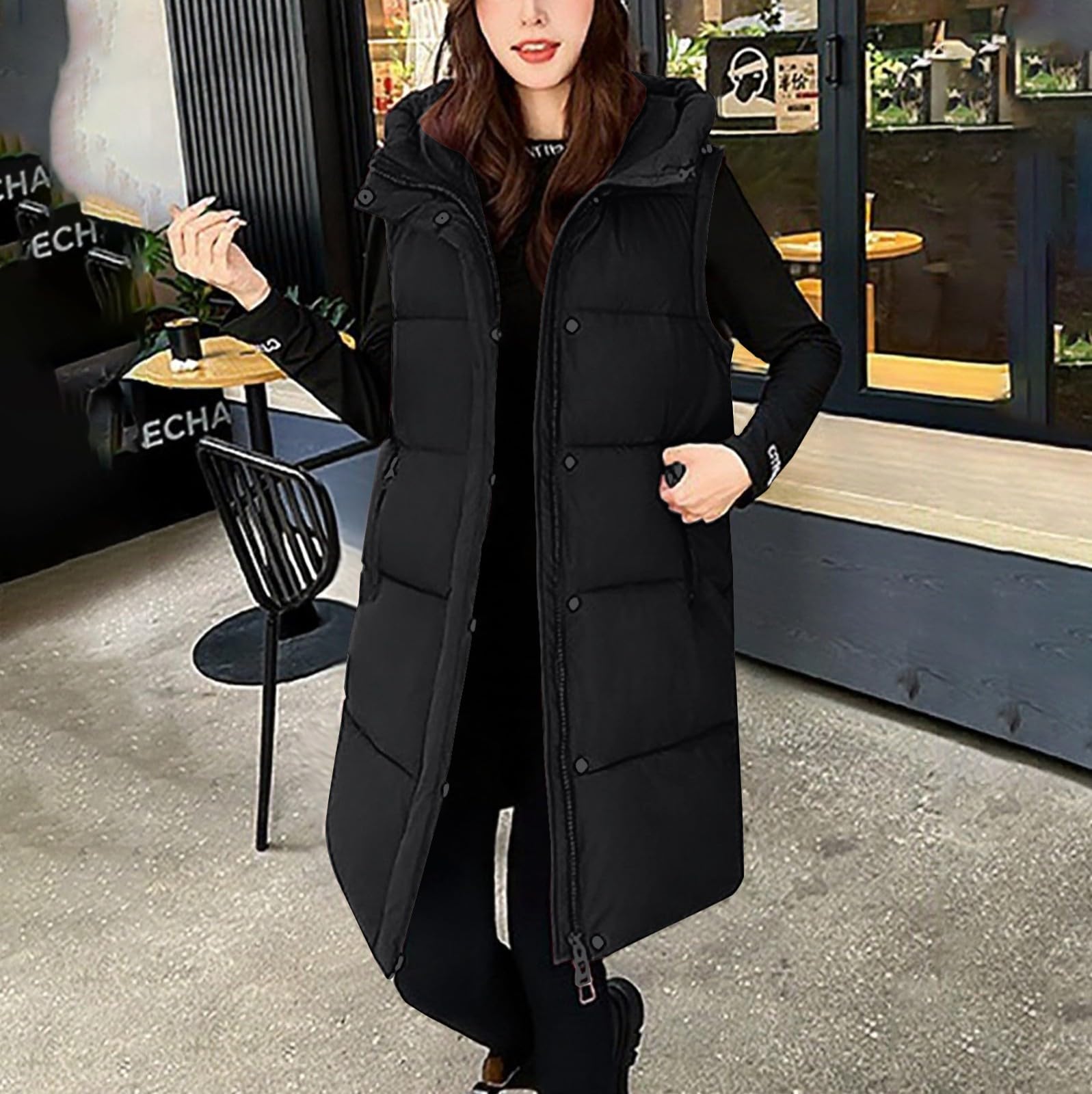 Giacche imbottite per le donne invernali di media lunghezza piumino cappotto con zip chiusura con bottoni cappotti caldi trapuntati giacca con cappuccio con maniche rimovibili Capispalla oversize