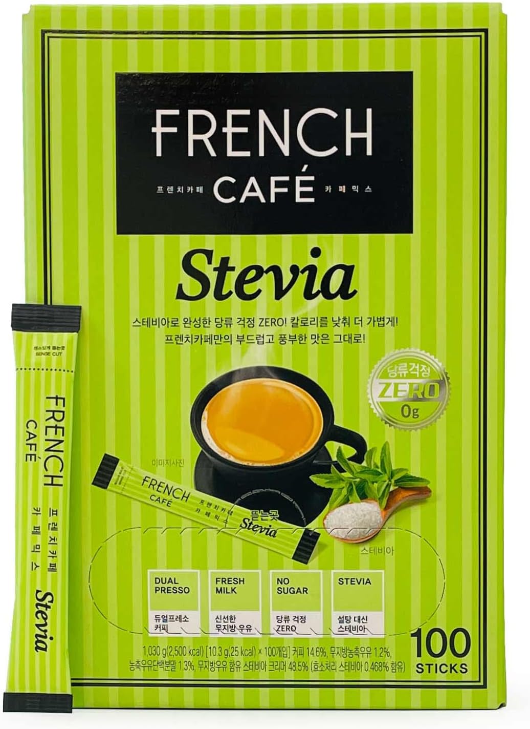 French Cafe Stevia Instant Coffee Mix (Zero Sugar) (100 Sticks)