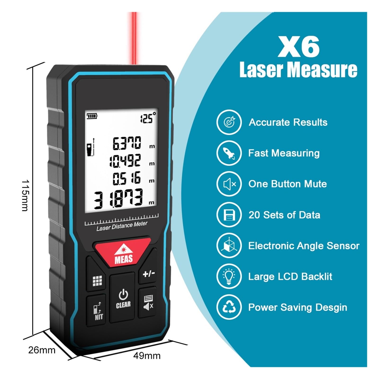 Taśma miernicza laserowa 40M 60M 80M 100M, profesjonalny dalmierz z wyświetlaczem kątowym do majsterkowania, dekorowania, budowania Wysoka celność(Rechargeable version,100m)