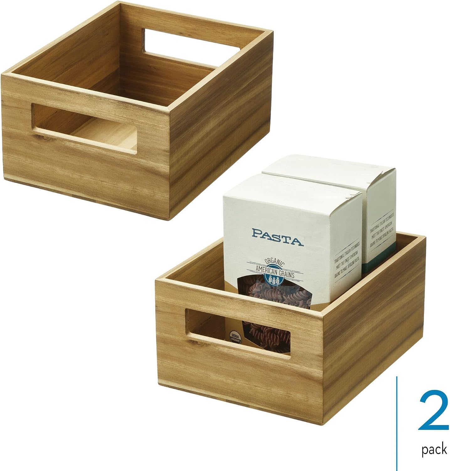 iDesign Acacia Wood Pantry Storage Bin with Handles - Set of 2 image 2