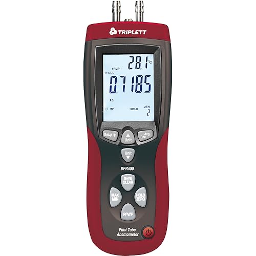 Triplett DPR400 Differential Airflow Meter/Pitot Tube Anemometer - Pressure, Air Velocity, Air Flow, Temperature