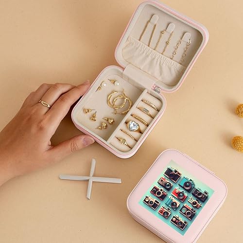Miniatura 5 de Retro Cool Camera Collection - Estuche organizador de joyas de viaje para hombres y mujeres, caja de anillos de compromiso de primera calidad