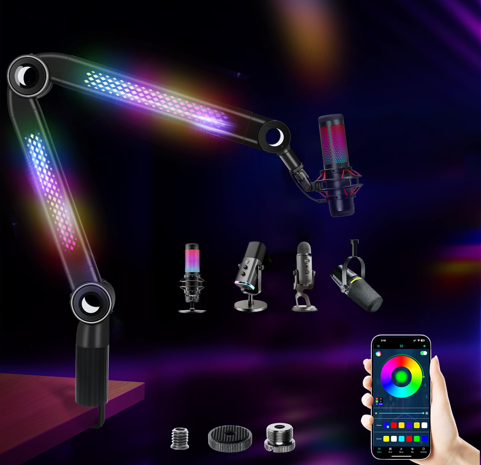 YOUSHARES Mic Arm Boom Arm - RGB Mic Boom Arm for Blue Yeti Mic, HyperX QuadCast QuadCast S SoloCast, Fifine AM8, Rode, Shure SM7B, MV7, Razer, Gaming Mic and All Microphones