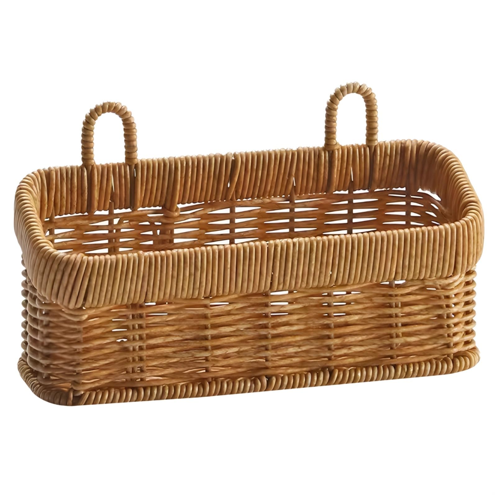 Cestino rettangolare a doppia orecchio, da parete, in finto rattan, per uova, frutta e altro, 21,5 x 12,4 x 7,9 cm