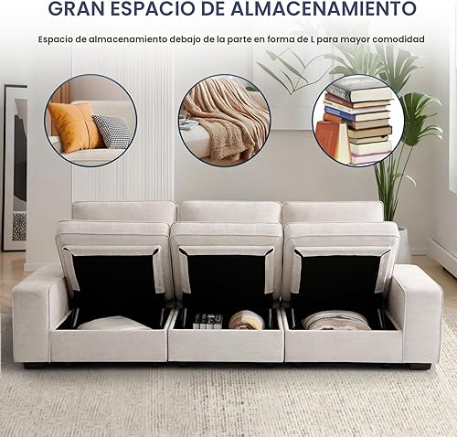 Miniatura 3 de TEKAMON Sofá Modular de 100" con Almacenamiento en los Asientos, Cómodo Sofá de Tela Chenilla de 3 Plazas para Sala de Estar, Oficina, Apartamento
