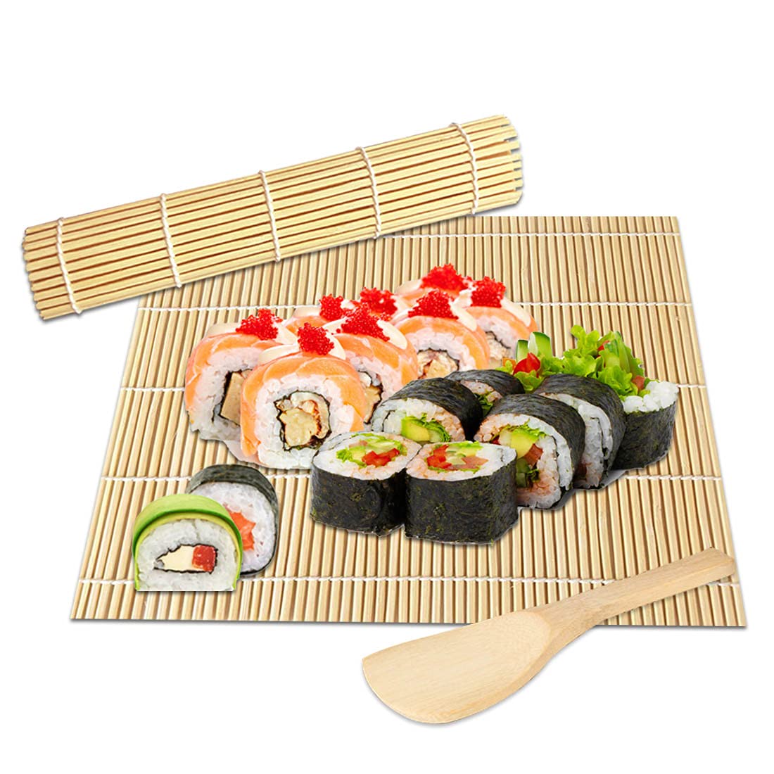 Kit 2 Tapis à Sushi En Bambou 24x24cm - Natte Rouleau Pour Préparation Sushi Maison