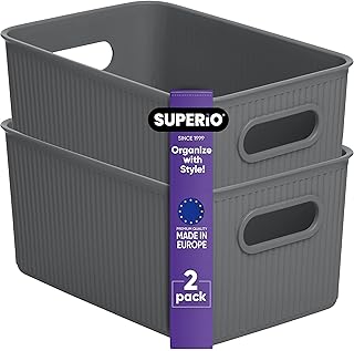 Sponsored Ad - Decorative Plastic Storage Bins Organizer Baskets, Medium Grey (2 Pack) Container Boxes for Organizing Clos...