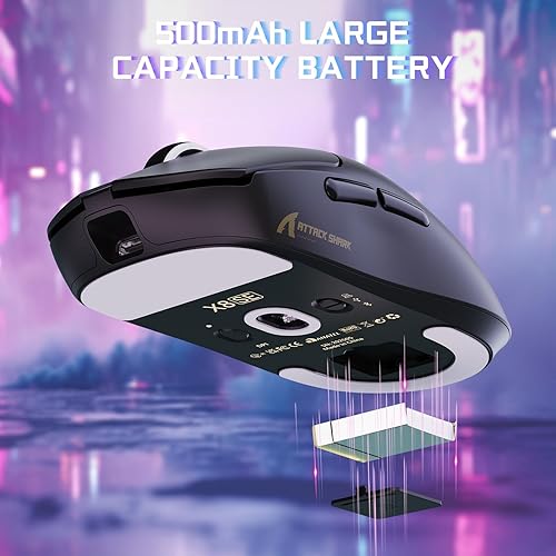 Miniatura 7 de ATTACK SHARK X8SE - Mouse inalámbrico para juegos, sensor óptico ajustable de 25 K DPI PAW3311, ergonómico de 2.08 oz ligero, triple modo