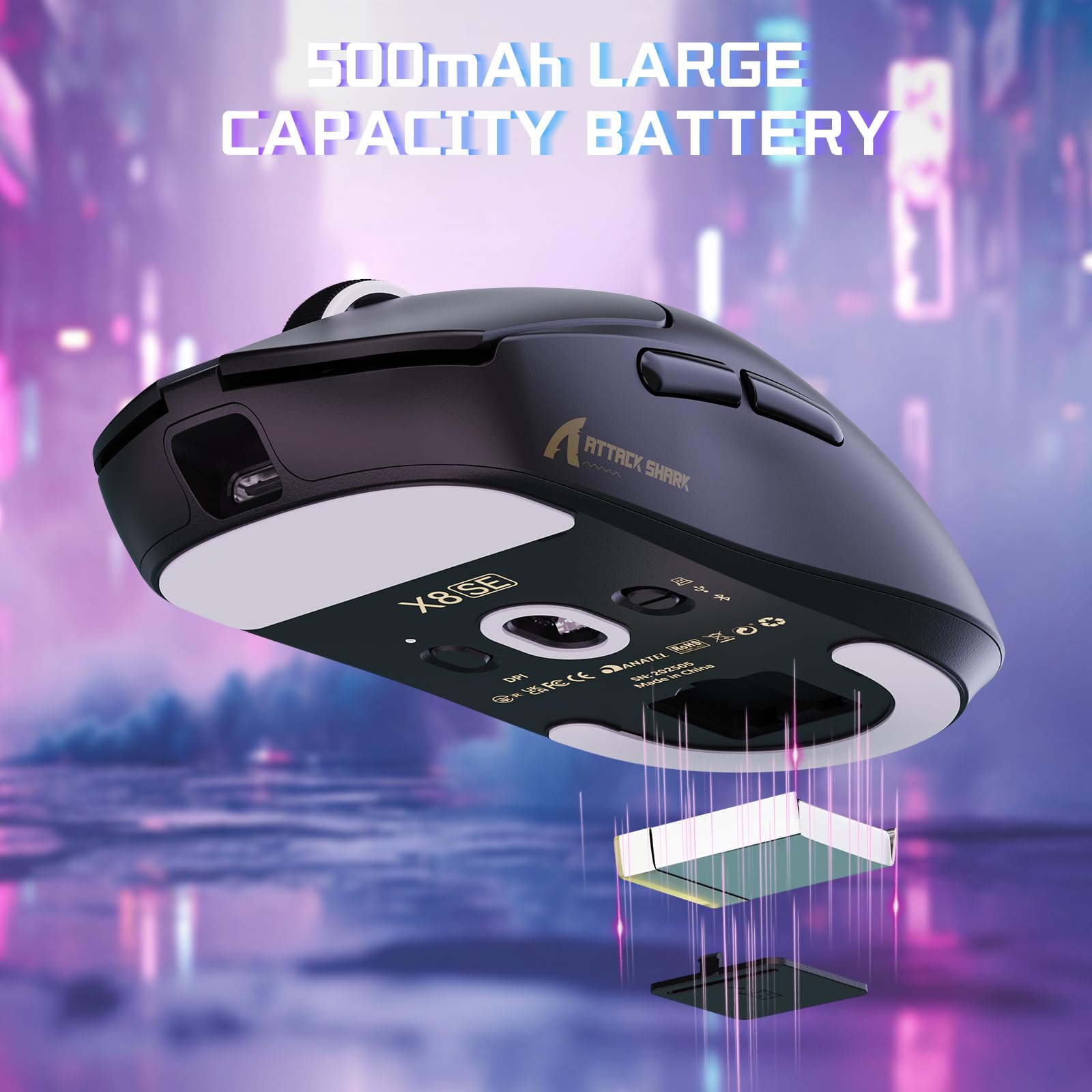 MAMBASNAKE X ATTACK SHARK X8SE 55g Mouse da gioco wireless ultraleggero-Fino a 25000DPI,sensore PAW3311,Tri-mode BT/2.4G/USB-C,80 milioni di clic,accelerazione 40G,500mAh,driver web,per Win/Mac-Nero