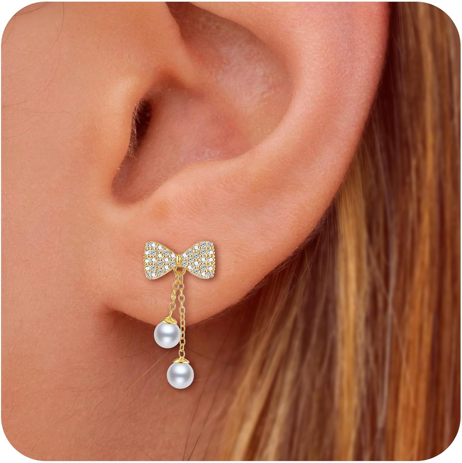 14K Gold Plated Butterfly Stud Earrings - Comfortable Lightweight Design with Secure Butterfly Backs, Cubic Zirconia Bow Posts Jewelry Gifts for Women - Image 2