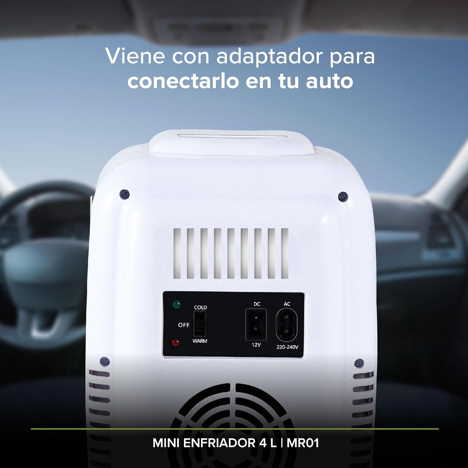 AVERA MR01 Mini Portable Refrigerator interior with 6 cans