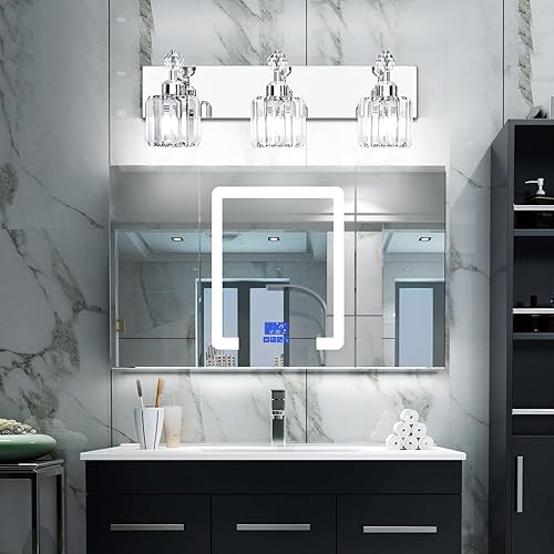 Miniatura 2 de PRESDE Lámpara de tocador de baño de cristal de 3 luces, lámpara de pared moderna para baño, dormitorio, pasillo