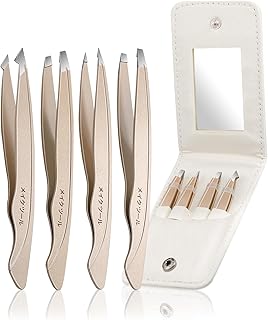 Tweezers Set for Women Facial Hair: Stocking Stuffers 4Pcs Stainless Steel Eyebrow Tweezer Set with Travel Mirror Case, Suitable for Everyday Use in Car, Purse