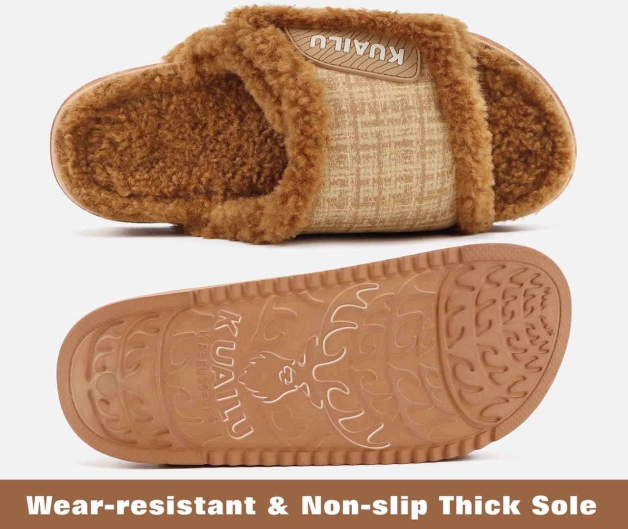 KuaiLu Cushion Slippers For Women with Orthotic Arch Support Wide Adjustable Open Toe Furry Fur Sandals Warm Teddy Fleece Recovery Slides Slip On House Shoes Indoor Outdoor Outfits - Image 8