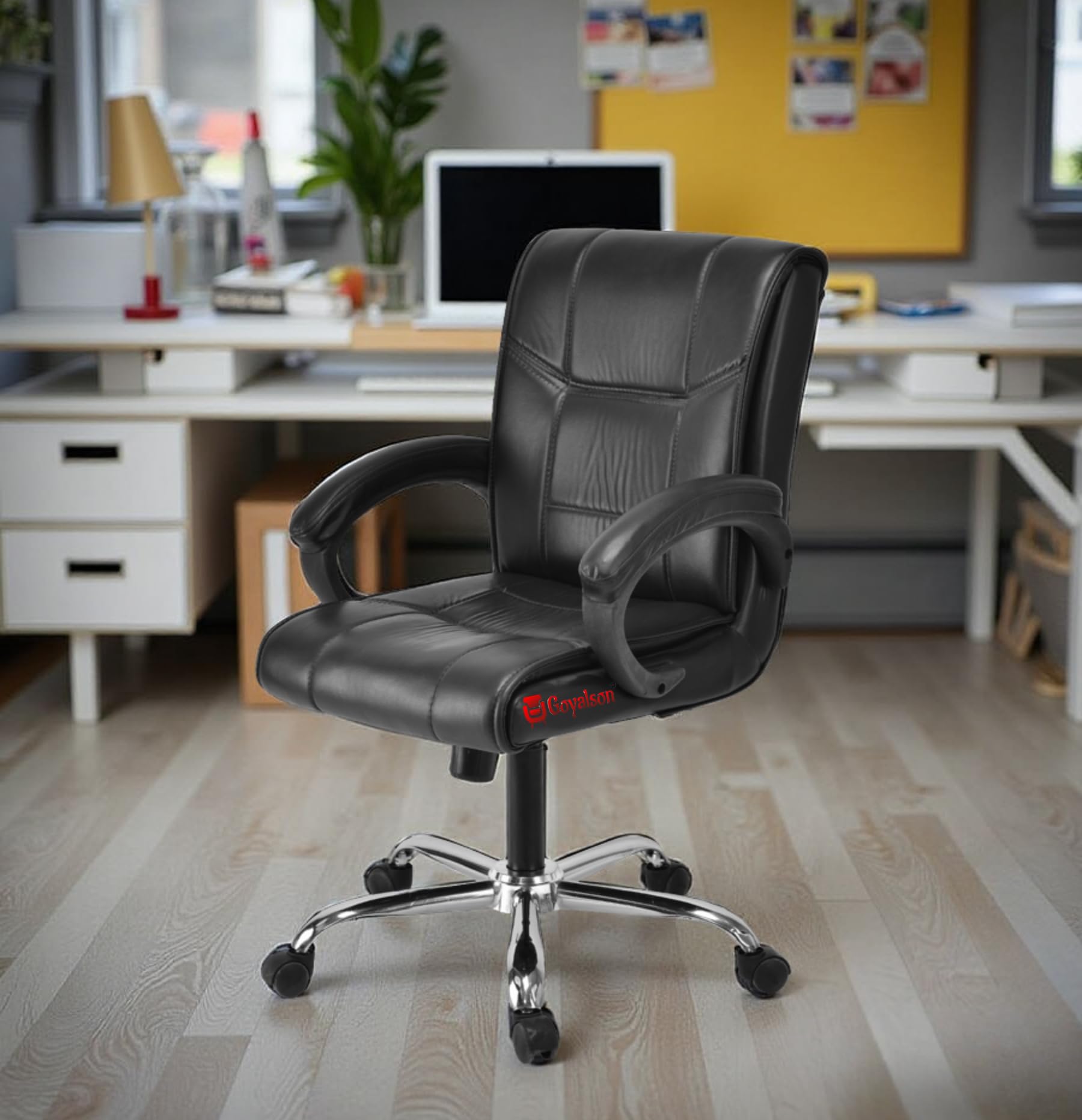 GOYALSON Black Stainless Steel Office Chair - Image 1