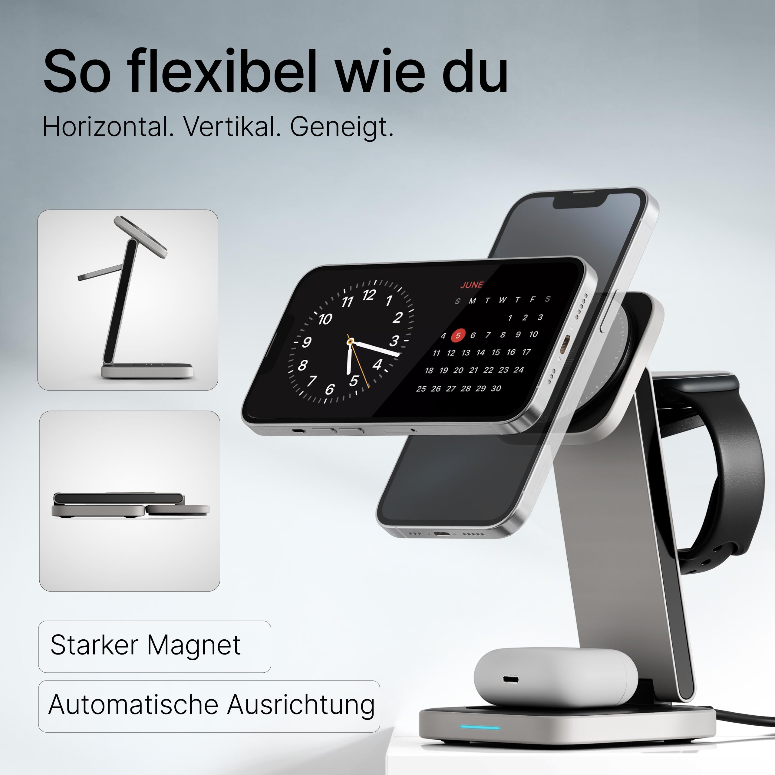 Aluminium Ladegerät – Ladestation Apple Watch und iPhone kompatibel, iPhone Ladestation, Apple Ladestation, inkl. 20W Adapter & USB-C-Kabel