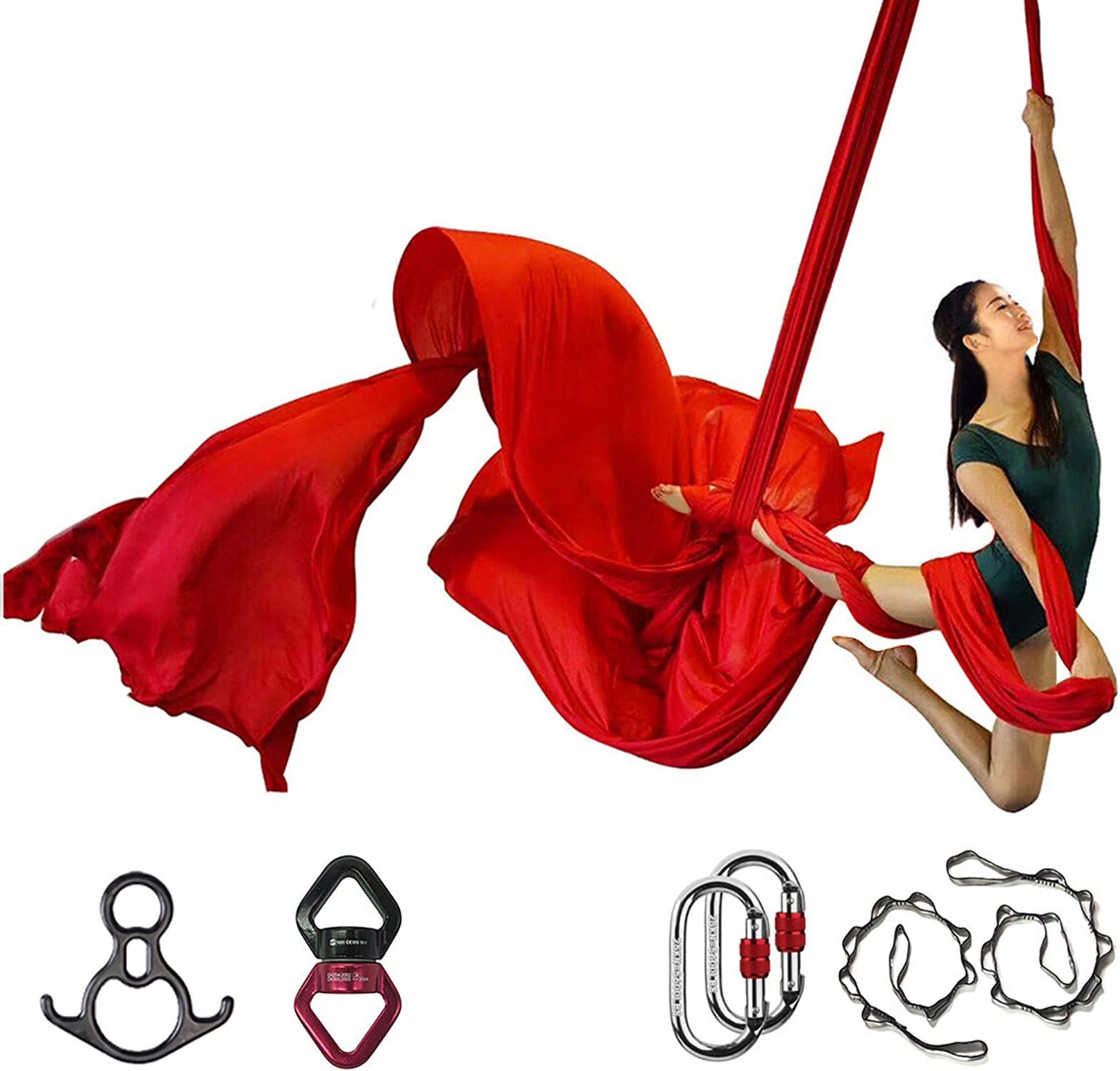 Deluxe Aerial Silks Equipment Set - 11 Yards Aerial Yoga Hammock Swing for Acrobatic, Circus Arts, Dance (L:10m W:2.8m)