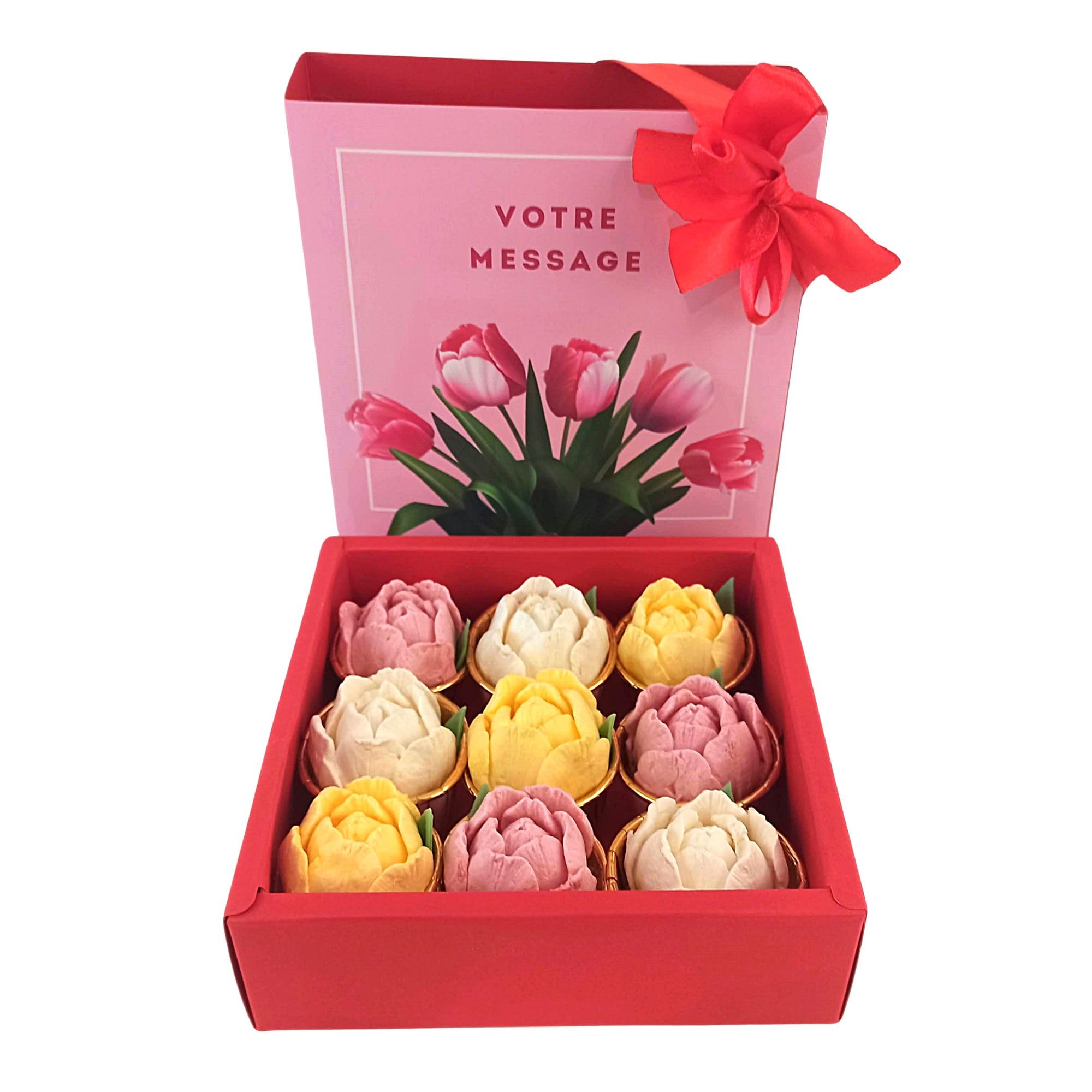 Guimauves artisanales fleurs tulipes guimauves à la russe artisanales original et personnalisé Anniversaire Coffret Enfant Fête des mères maman copine
