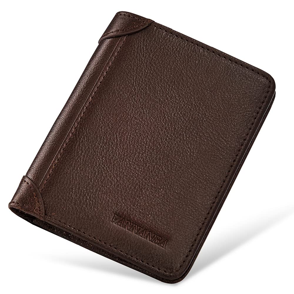 VANNANBA RFID Blocking Trifold Wallet for Men Large CapacityDark Brown Gift Box Retro