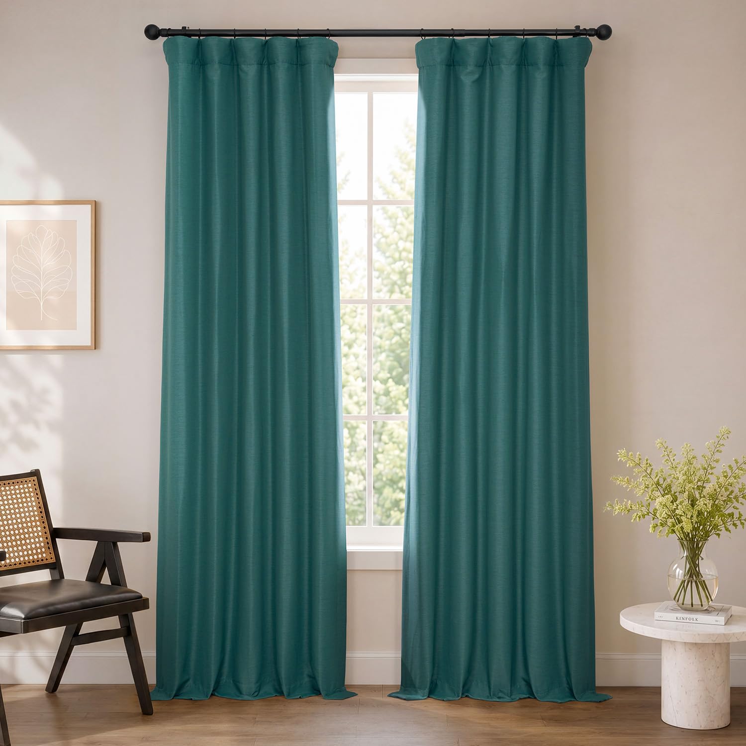 HPD Half Price Drapes Bellino Room Darkening Curtains 108 Inches Long Curtains for Bedroom & Living Room (1 Panel), 50W x 108L, Bayberry Teal