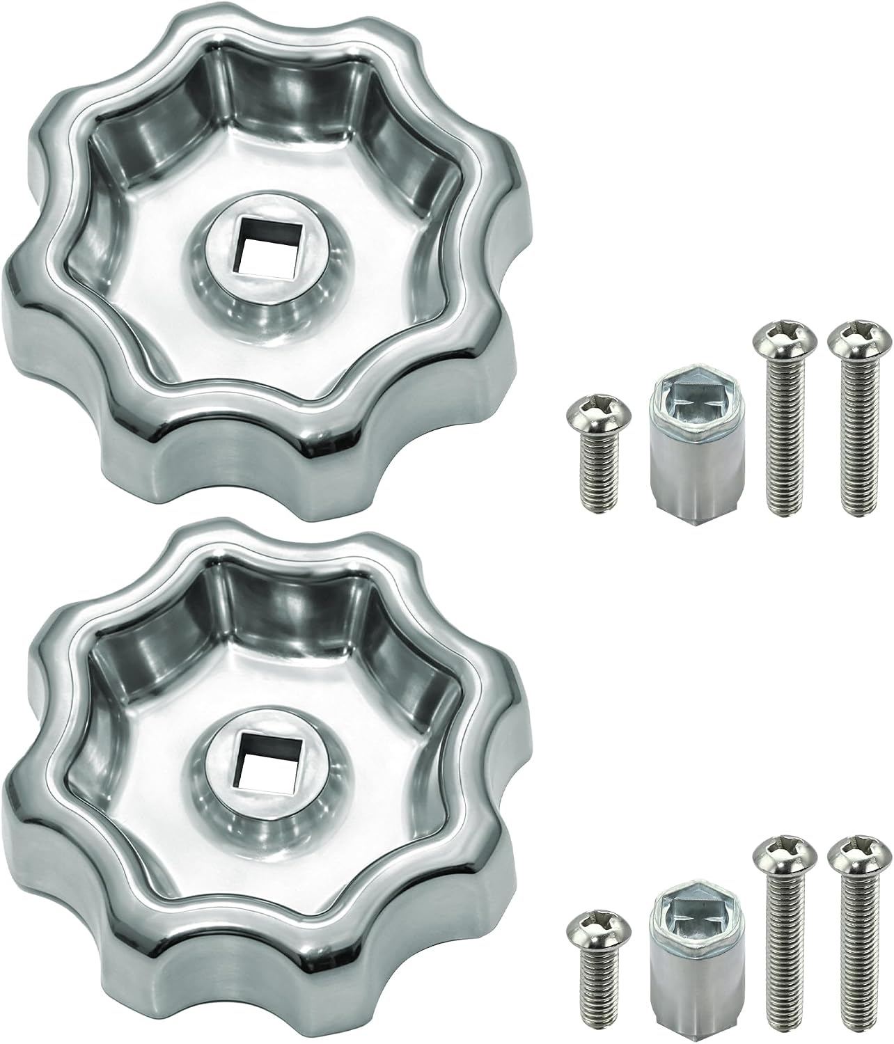 Outdoor Faucet Handle Compatible with Danco 10006 Hose Faucet, Water Spigot Handle for 8-Point & 12-Point Round Splines and 0.26/0.28/0.31/0.38 Inch Square Splines, Silver (2 Pack)