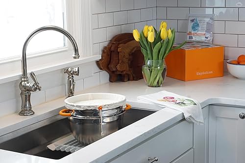 Miniatura 3 de Juego de colador de yogur griego: colador de acero inoxidable con bolsa de colador de algodón orgánico | Fabricante de yogur griego premium, tamaño