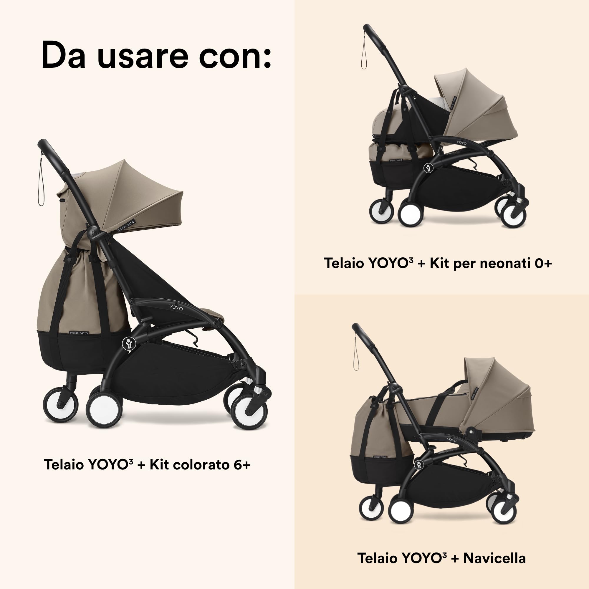 Stokke Borsa YOYO, Taupe - Fornice spazio extra per il passeggino YOYO - Facile da attaccare - Non influisce sulla manovrabilità - Lavabile a 30°C
