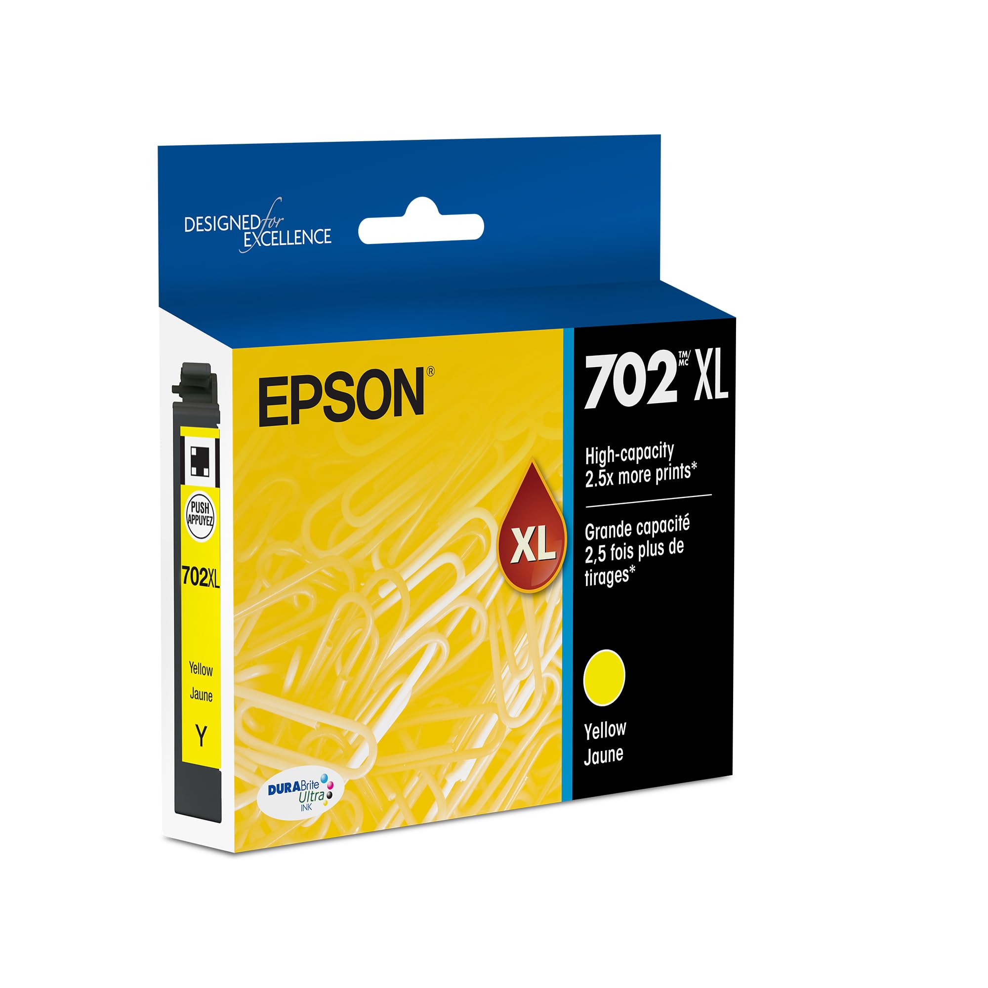 EPSON 702 DURABrite Ultra Ink High Capacity Yellow Cartridge (T702XL420) Works with WorkForce WF-3720, 3730, 3733