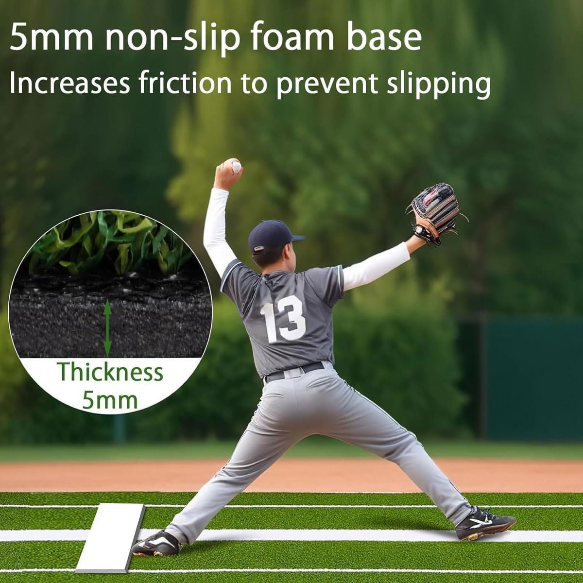 Softball Pitching Mat,5.9' x 3'/10' x 3'Baseball Hitting Mat with Rubber Mound,Batting Mat, Anti-Fade Turf with Antislip Rubber Bottom,for Fastpitch Training & Pitching Practice(Green,91*180CM)