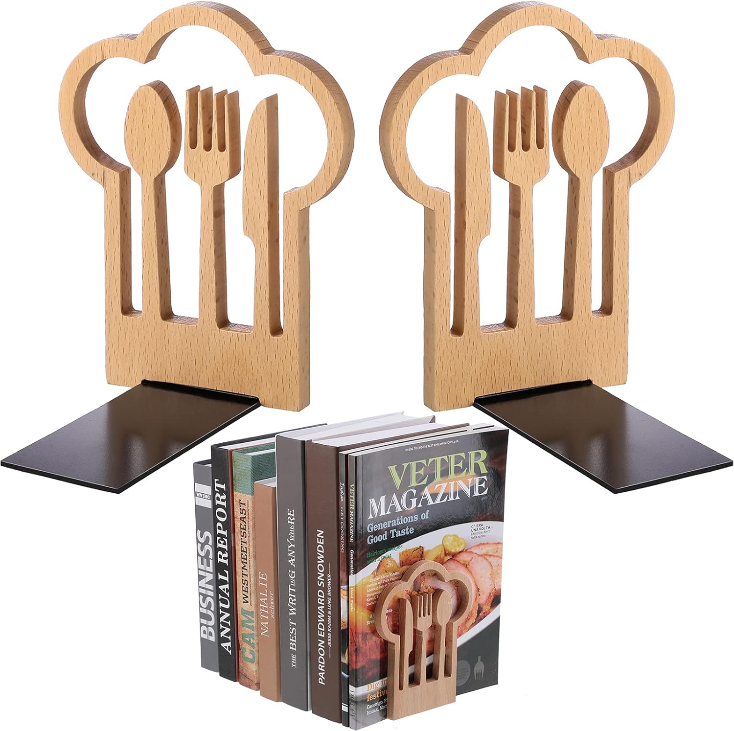 Decorative Kitchen Bookends, Wooden Cookbook Bookends