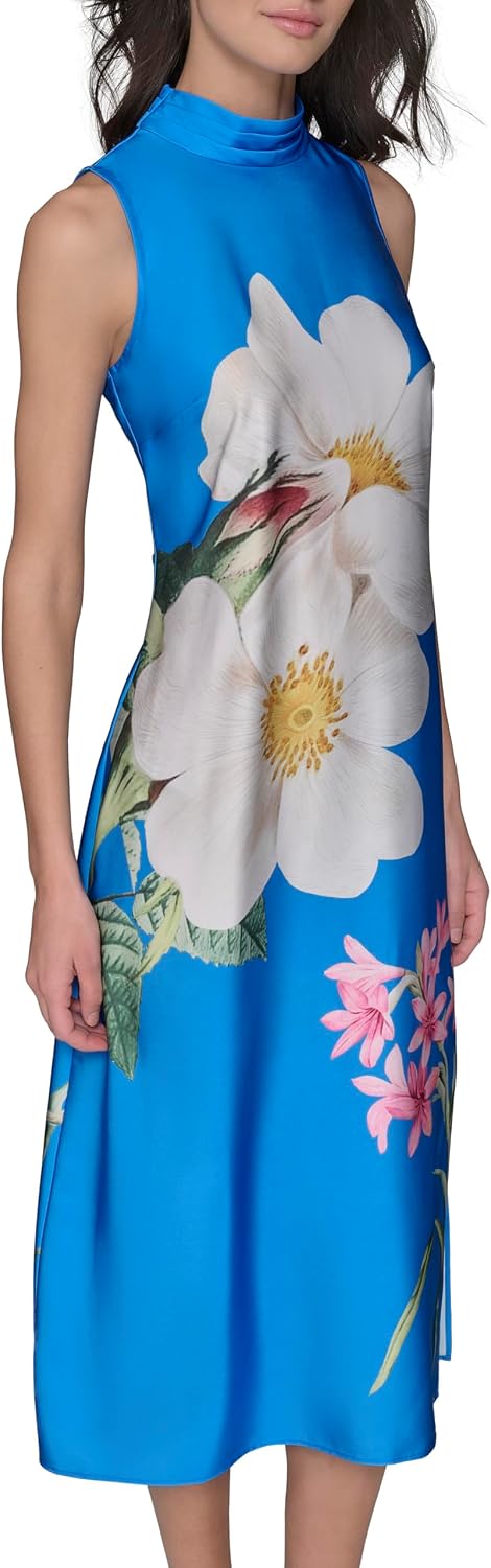 Karl Lagerfeld Women's Mock Neck Sleeveless Midi Sheath Dress