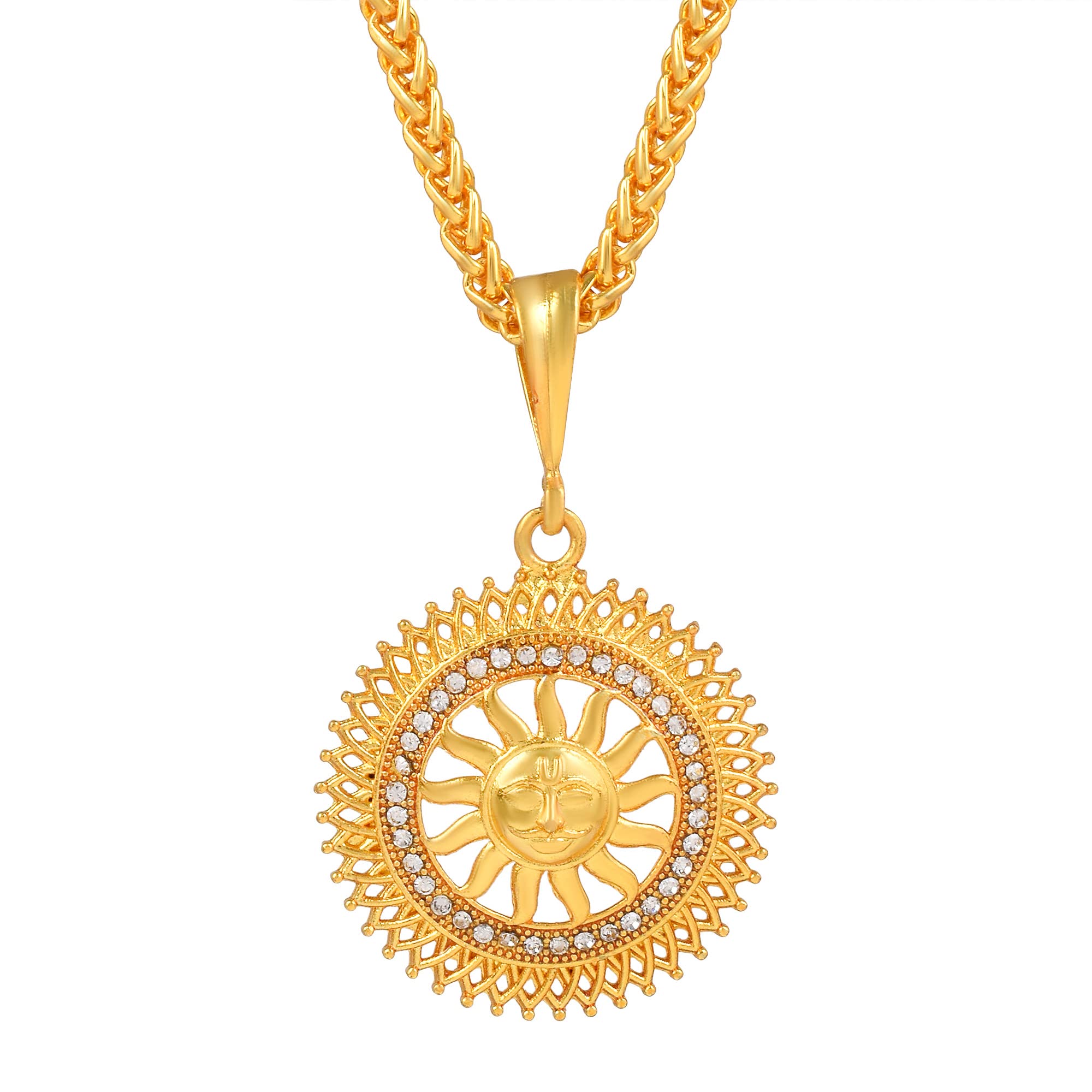 Zumrut� Gold Plated Classic CZ Rudraksha Sun/Surya Locket Chain Pendant Necklace Jewelry Men/Women (B0BJ28CQG5) Amazon Price History, Amazon Price Tracker