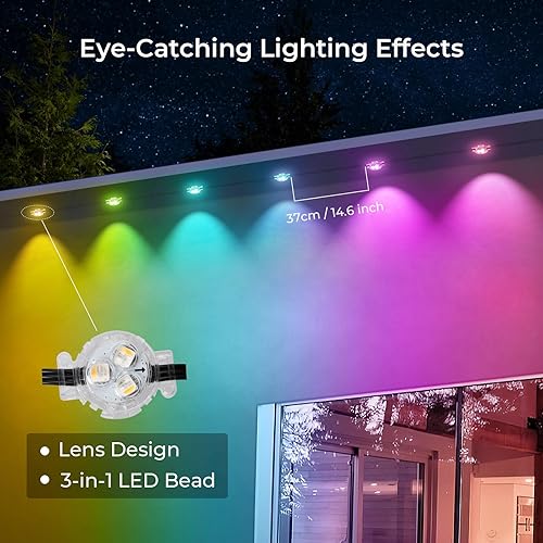 Miniatura 6 de FVTLED Permanent Outdoor Lights, 100ft WiFi Smart Dynamic RGB+WW Multi-Color Outdoor Lights, IP65 Waterproof 72 LED Eaves Lights for Party,