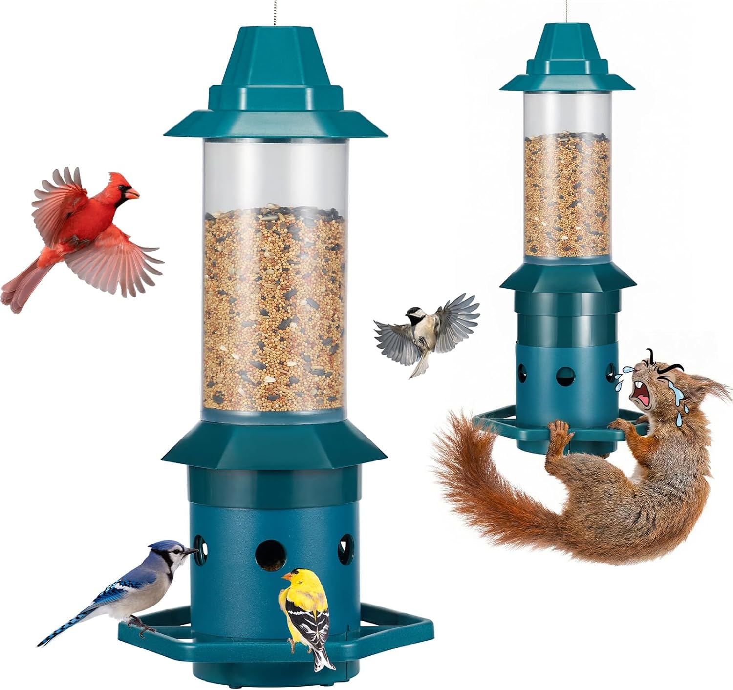 Kingsyard Squirrel Proof Bird Feeder for Outside, 3 LBS High Capacity Metal Feeder with Adjustable Weight Sensing, Weatherproof Wild Bird Feeders for Cardinals Blue Jays - Garden Decor Gifts