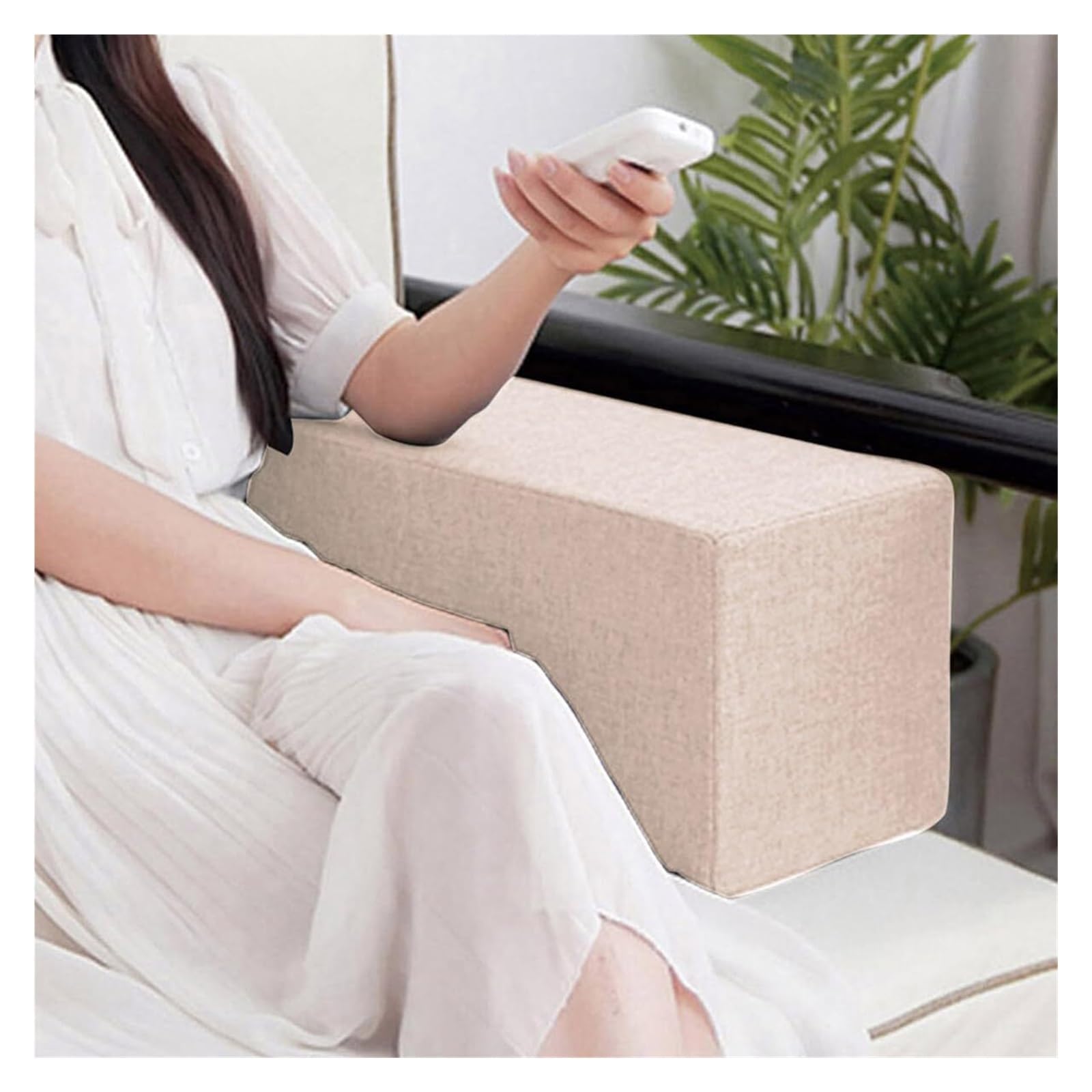 Sofa Bed Armrest Cushion for Head/lumbar Spine Linen Fabric Cover Square Headrest Cushion, Armrest Cushion, Support Cushion for Arm/head/lumbar Spine Gap Filler Elbow Pillow(Beige,20x20x50cm)