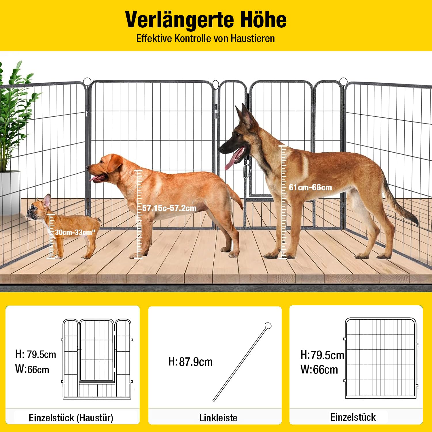 Aivituvin Welpenlaufstall Hundezaun 8 Gitter je 69 x 79 cm Freilaufgehege Starkes Welpenauslauf Hundelaufstall Tierlaufstall mit Tür für Hunde Wohnung Garten (Schwarz, L, 8 Platten)