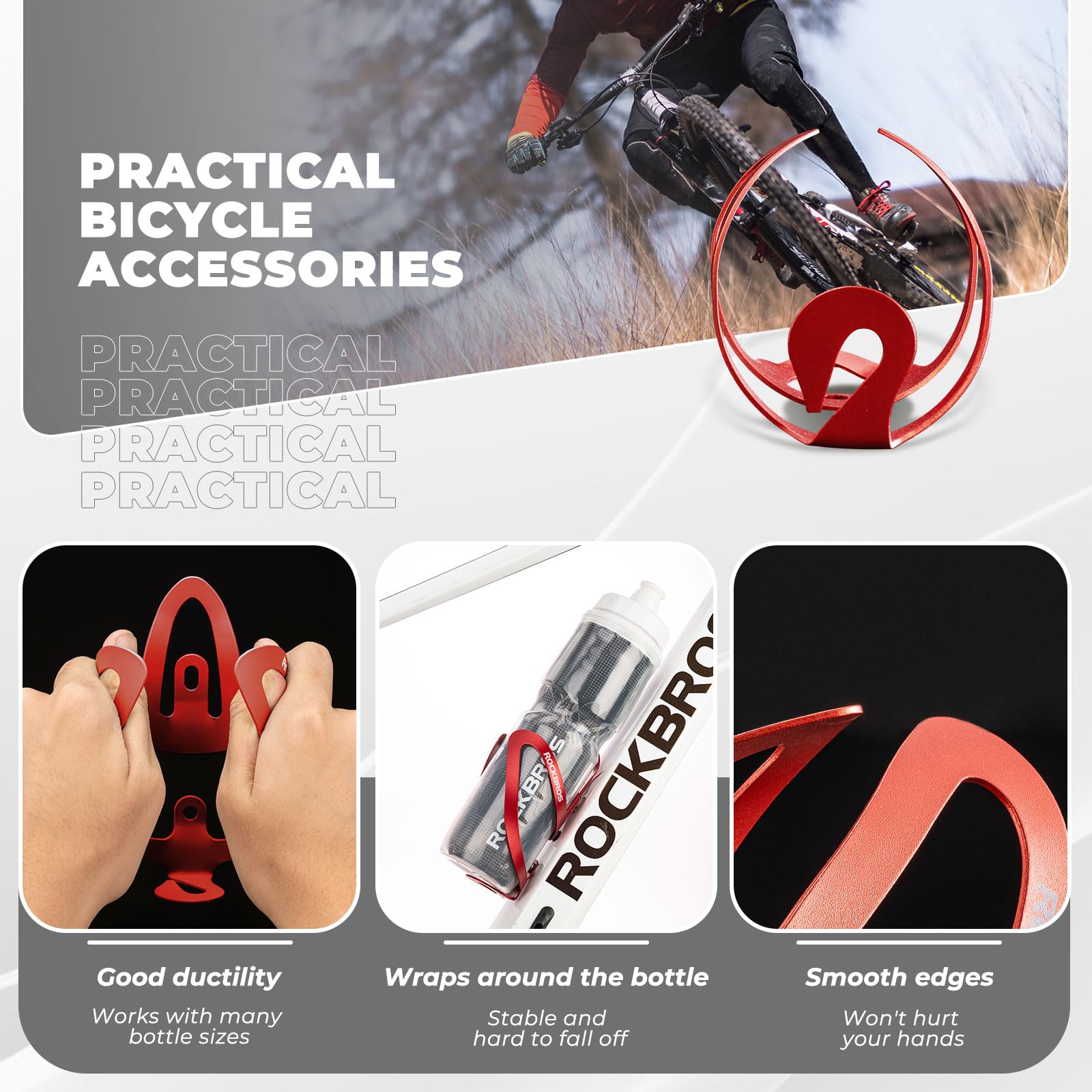 ROCKBROS Koszyk na Bidon do Roweru Szosowego Uchwyt na Butelkę MTB Klatka na Bidon Lekka Aluminiowa Koszyk na Napoje Akcesoria Rowerowe Czerwony
