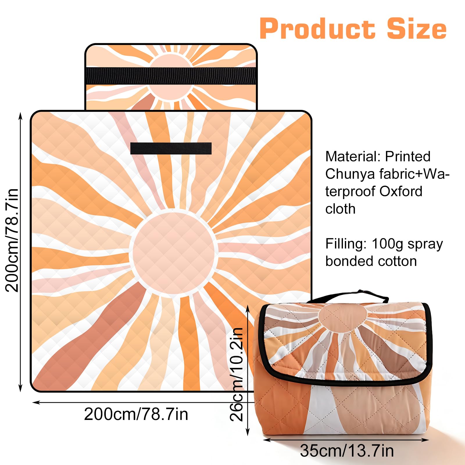 GOMETY Coperta da picnic XXL 200x200 cm impermeabile senza sabbia imbottita lavabile pieghevole da campeggio con maniglia