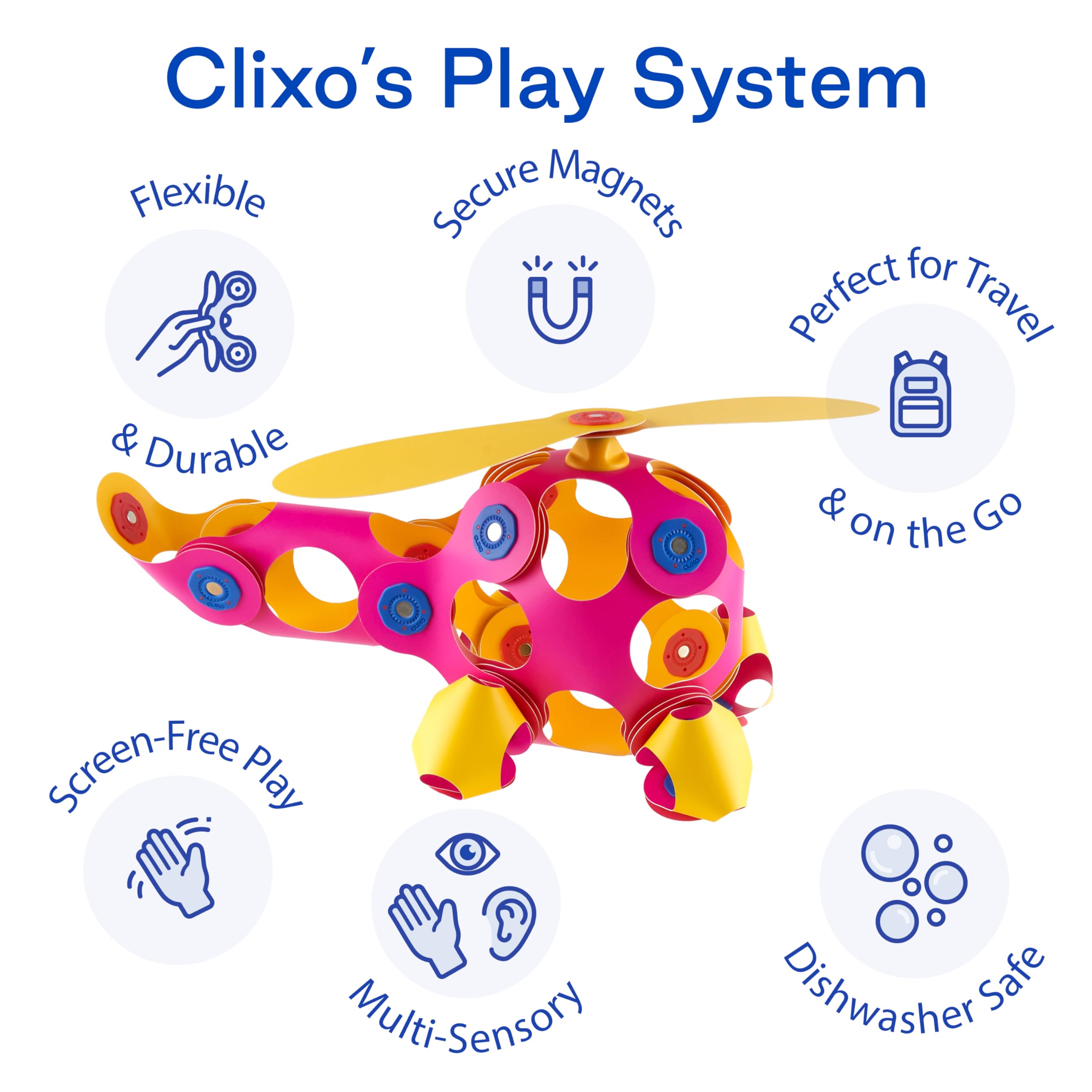 Clixo Crew 30 Piezas – Juguete magnético Flexible y Duradero, diseño Modular Stem estimula Creatividad. Juego multisensorial. Juega en Cualquier Lugar