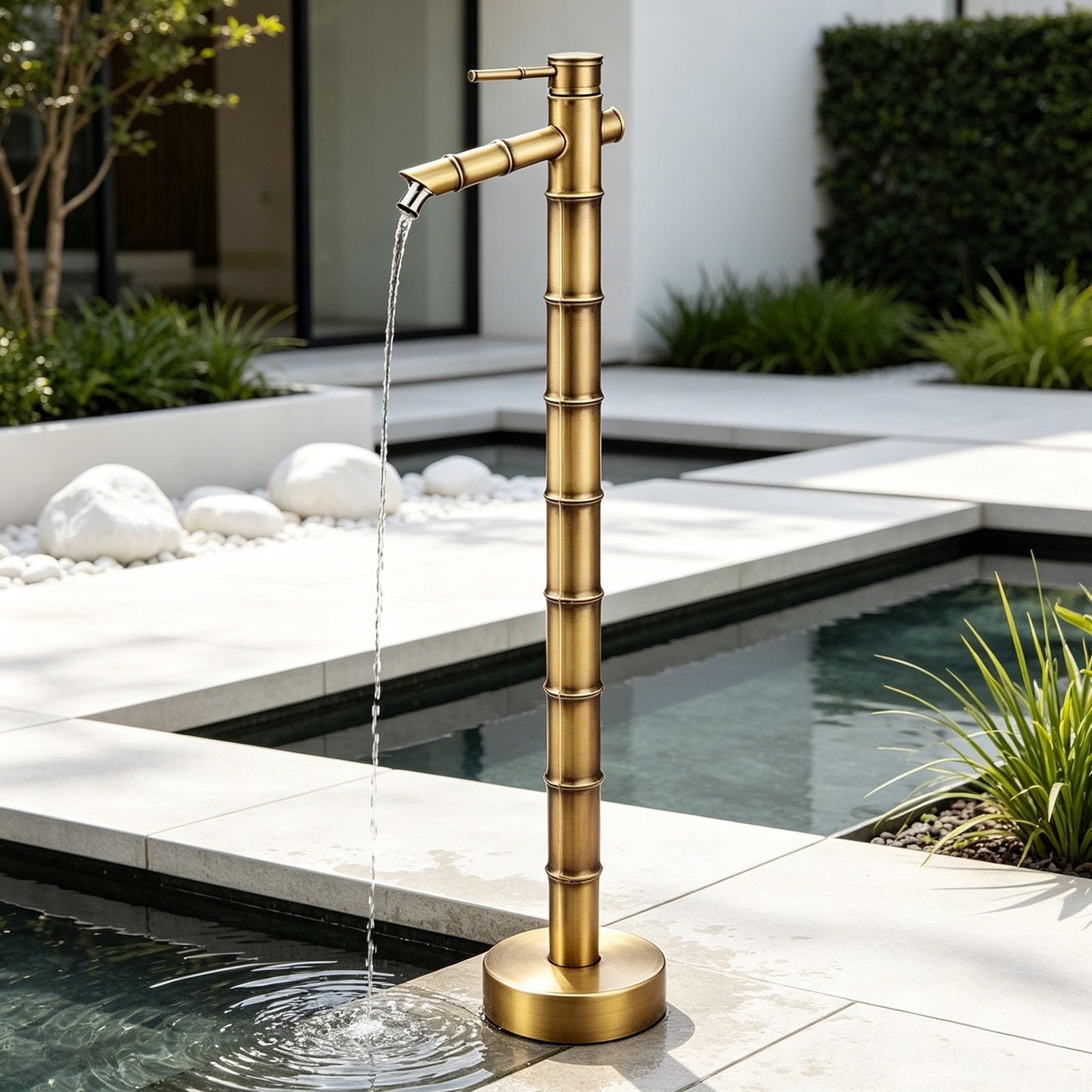 Junvstor 51.5Cm Water Column Fountain, Garden Water Featue With Tap, Standing Patio Ornament Faucet, Copper Standing Outdoor Spigot Vertical Outdoor Water Hydrant(,Side Inlet)