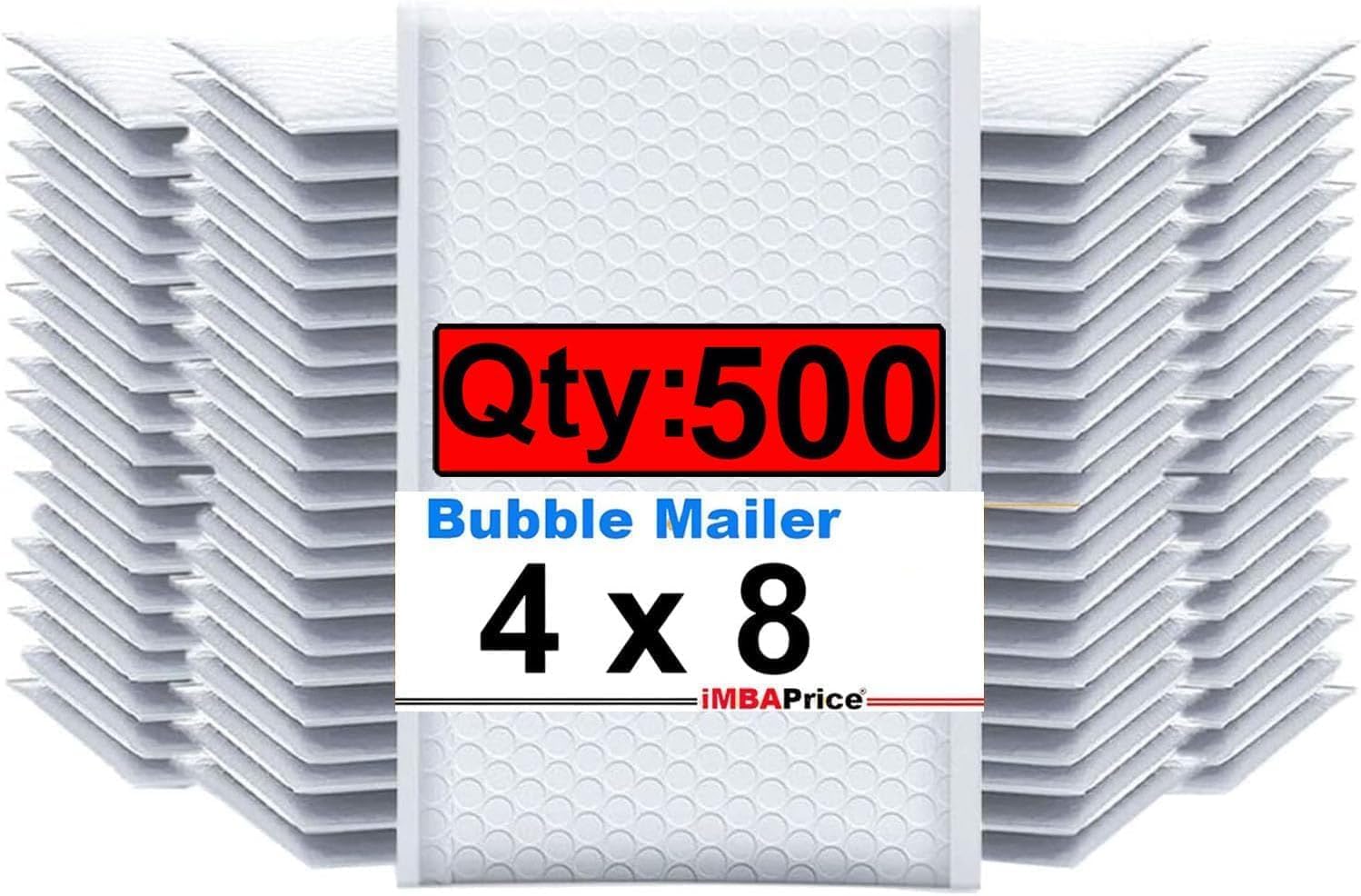 iMBAPrice 4x8 Inches White Color Polybubble Bag, 500-Pack Small Size #000 Self Seal Poly Bubble Mailers Padded Packing Envelopes (Total 500 Bags)