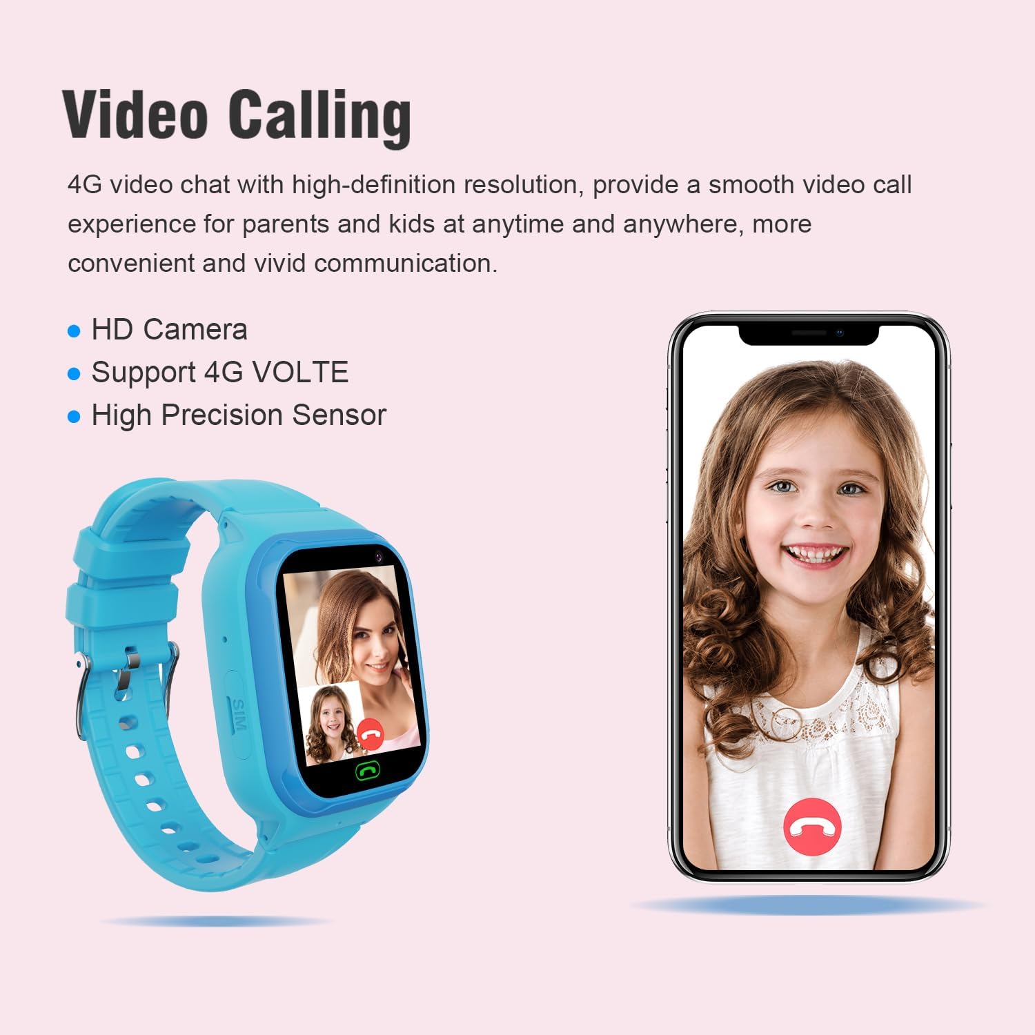 4G Kids Smart Watch with GPS Tracker, Smartwatches with Video Calling Voice Chat One Key Class Mode SOS Calls Camera Alarm Clock Pedometer Touch Screen Gifts for 4-12 Girls Boys (Blue)
