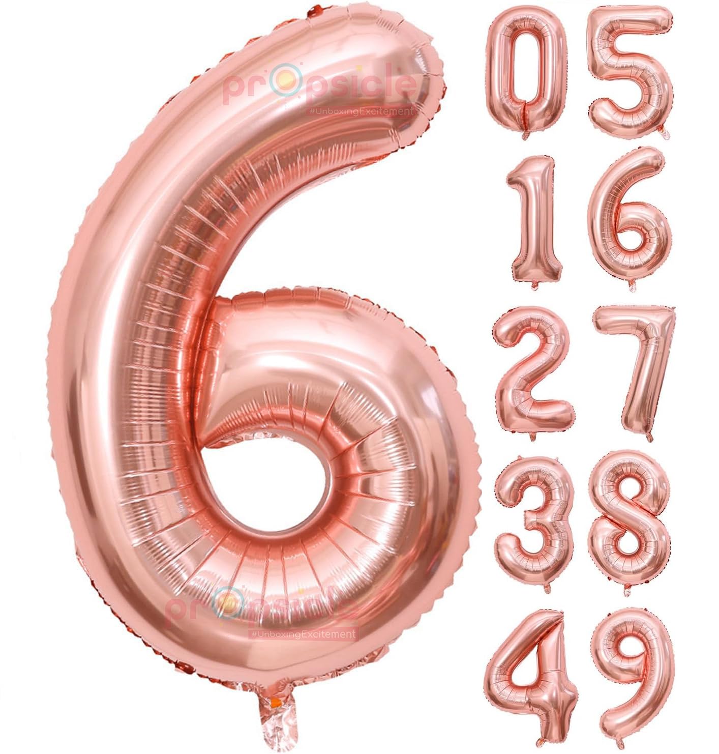 Propsicle 16 inch Birthday Foil 6 Number Helium Balloon Party Decoration Rose Gold Pack of 1 | 6 Year No. Balloons Birthday/Anniversary | Six Number-image-39