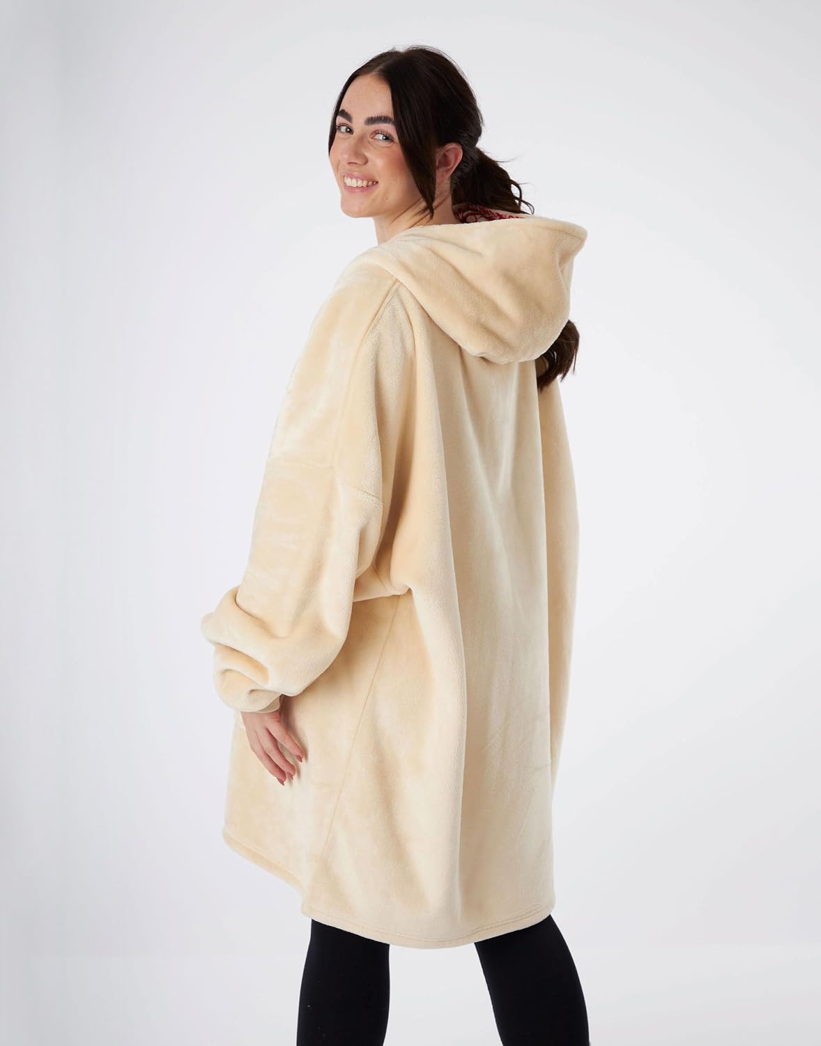 Stranger Things Adults Wearable Blanket Hoodie | Men & Womens Oversized Cream Hooded Fleece Loungewear | Netflix Merchandise