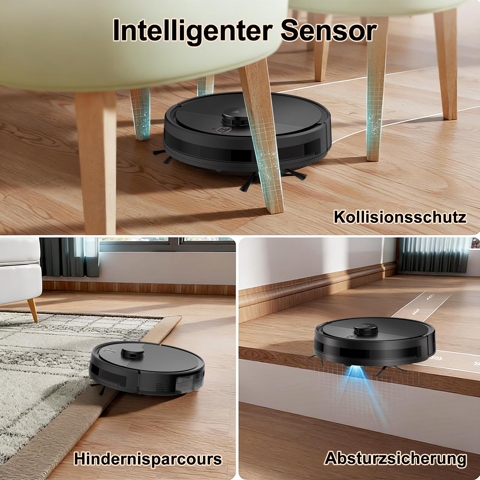 Saugroboter mit Wischfunktion bis zu 5000Pa LiDAR Navigation 5 Karten | 2 in 1 Staubsauger Roboter Sturzsicherung, Selbstladend, Teppichen mit Kurzem Flor und Harten Böden, App/Alexa-Schwarz