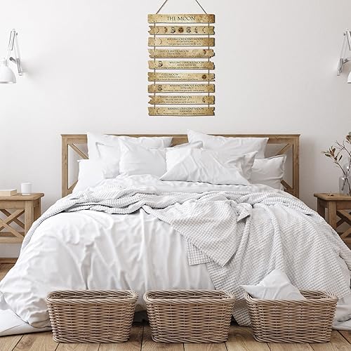 Miniatura 4 de Qunclay Letrero de conocimiento de bruja, decoración de pared de madera, arte de pared de bruja, fase lunar, para colgar en la pared, placa de