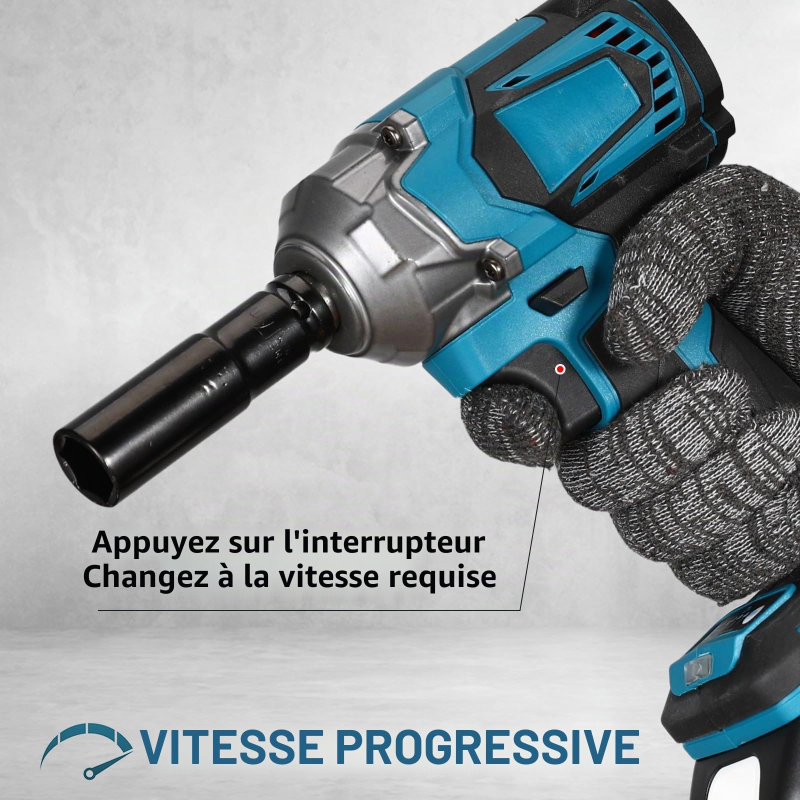 Clé à Choc Sans Fil 1200N.m - 1/2" Boulonneuse a Choc avec Moteur Brushless, 6700RPM, 4 Vitesses Réglables, LED, Batterie 21V, pour Maison/Voiture/DIY (1 batteries)