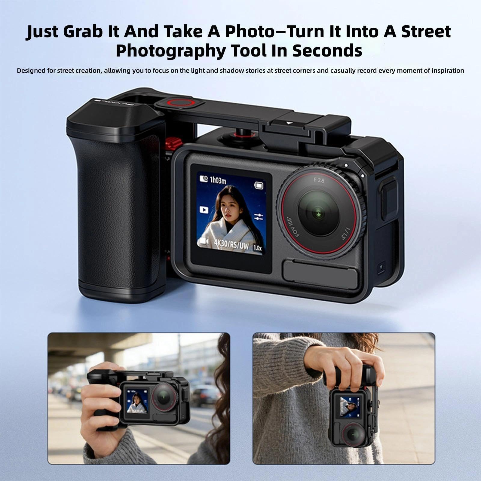 Street Photography Action Camera Impugnatura magnetica per Action 4/3 Ergonomico Comfort Cage Quick Release Magnetic Grip